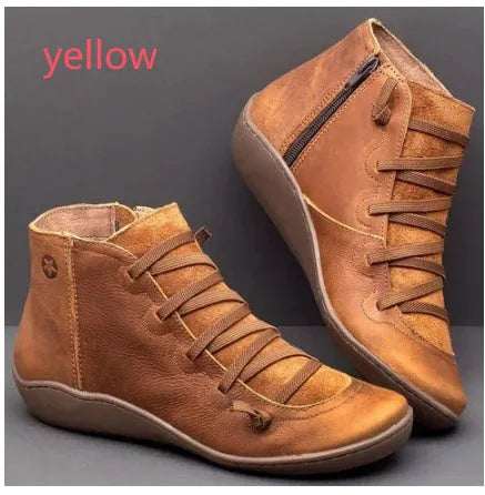 Women's casual flat booties with wedge heel and round toe in multiple colour options