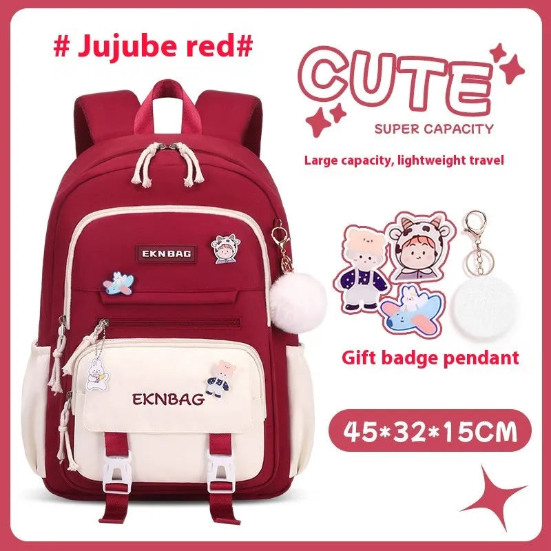 Girls' school backpack in Oxford cloth with curved shoulder straps and spine protection