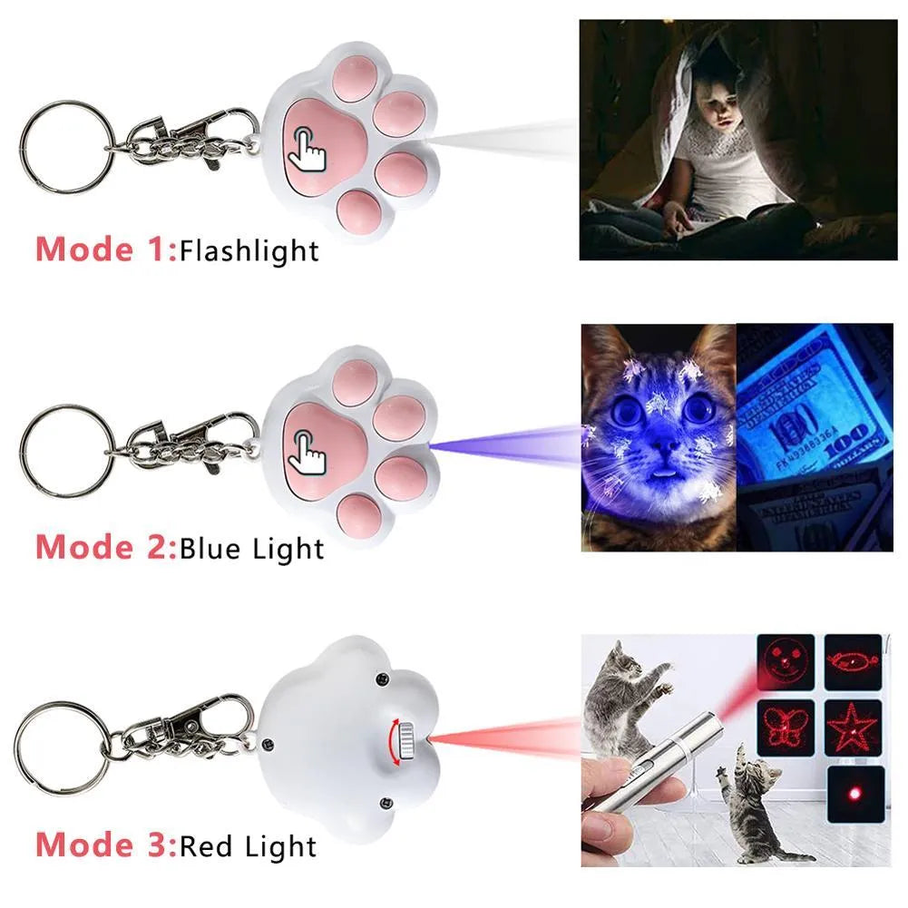 USB rechargeable cat infrared teaser toy with keychain clip in black or pink colours