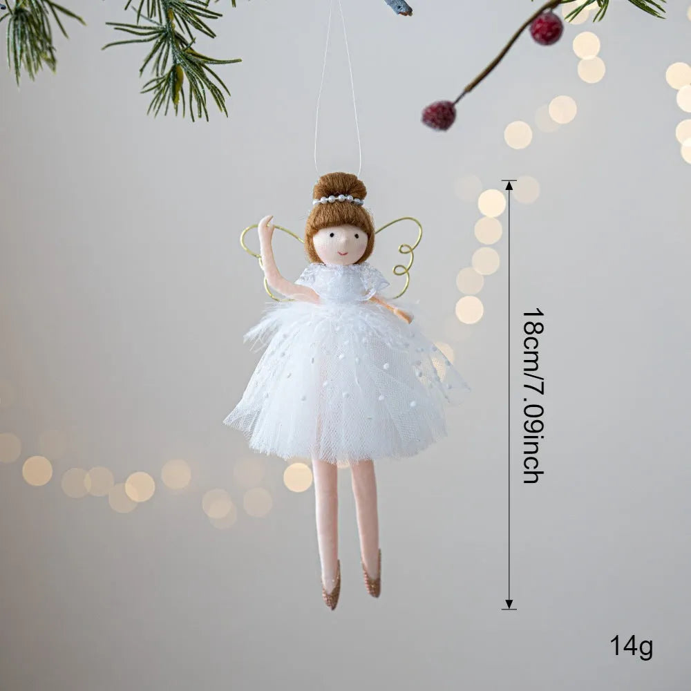 Pink and white cloth plush ballet angel doll ornament with modern minimalist design