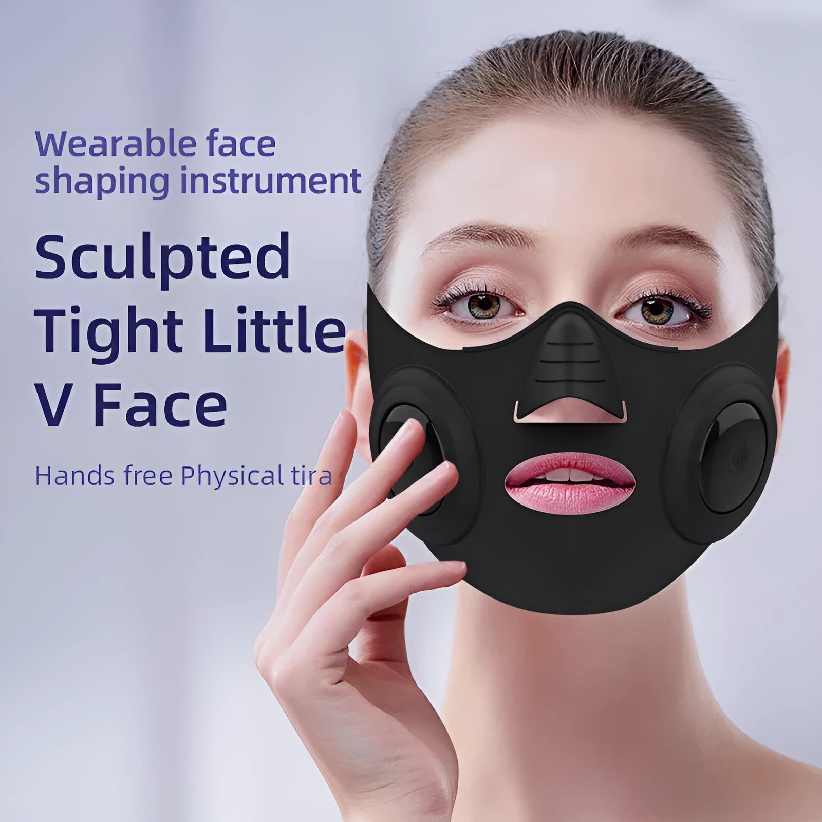 Black wearable photon therapy face mask beauty device with a USB charging port.