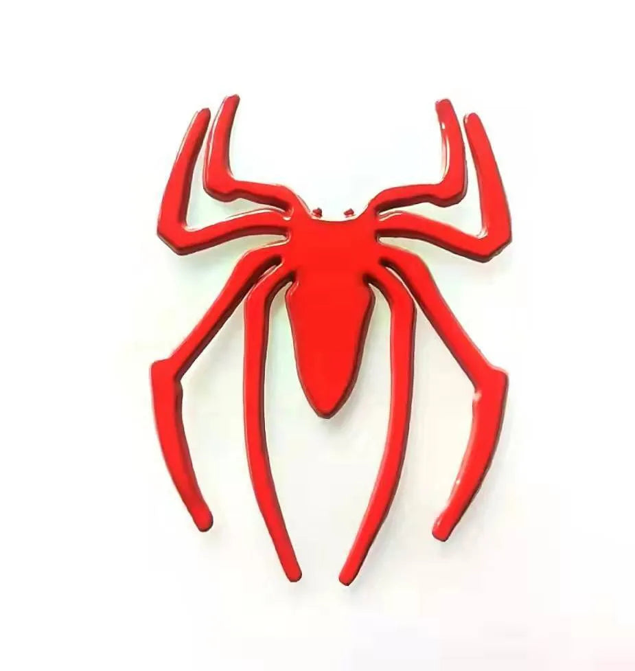 3D metallic spider bumper sticker in gold, silver, black, and red colour options.