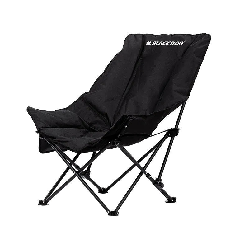 Night black portable camping recliner moon chair with Oxford cloth construction and adjustable backrest folded with carry bag