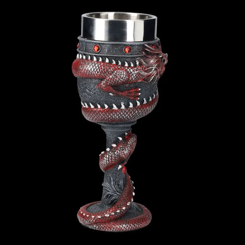 Chinese Dragon 3D stereo red wine glass in gold or red, 200ml capacity, stainless steel and resin construction.
