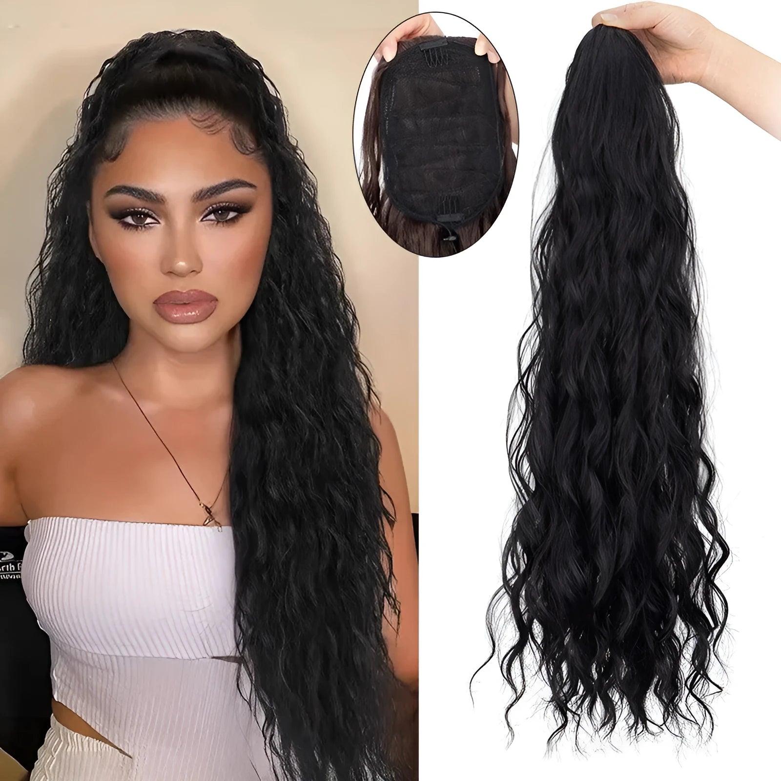 Synthetic water ripple curly hair extension with fluffy corn curler texture in multiple colour options