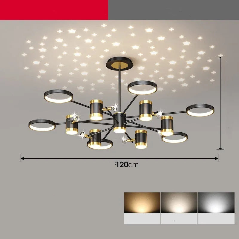 Black iron pendant chandelier with Nordic star design and 13 LED light heads
