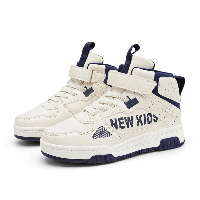 Children's unisex sneakers with buckle fastening in beige green, blue, white powder, and white & purple colours