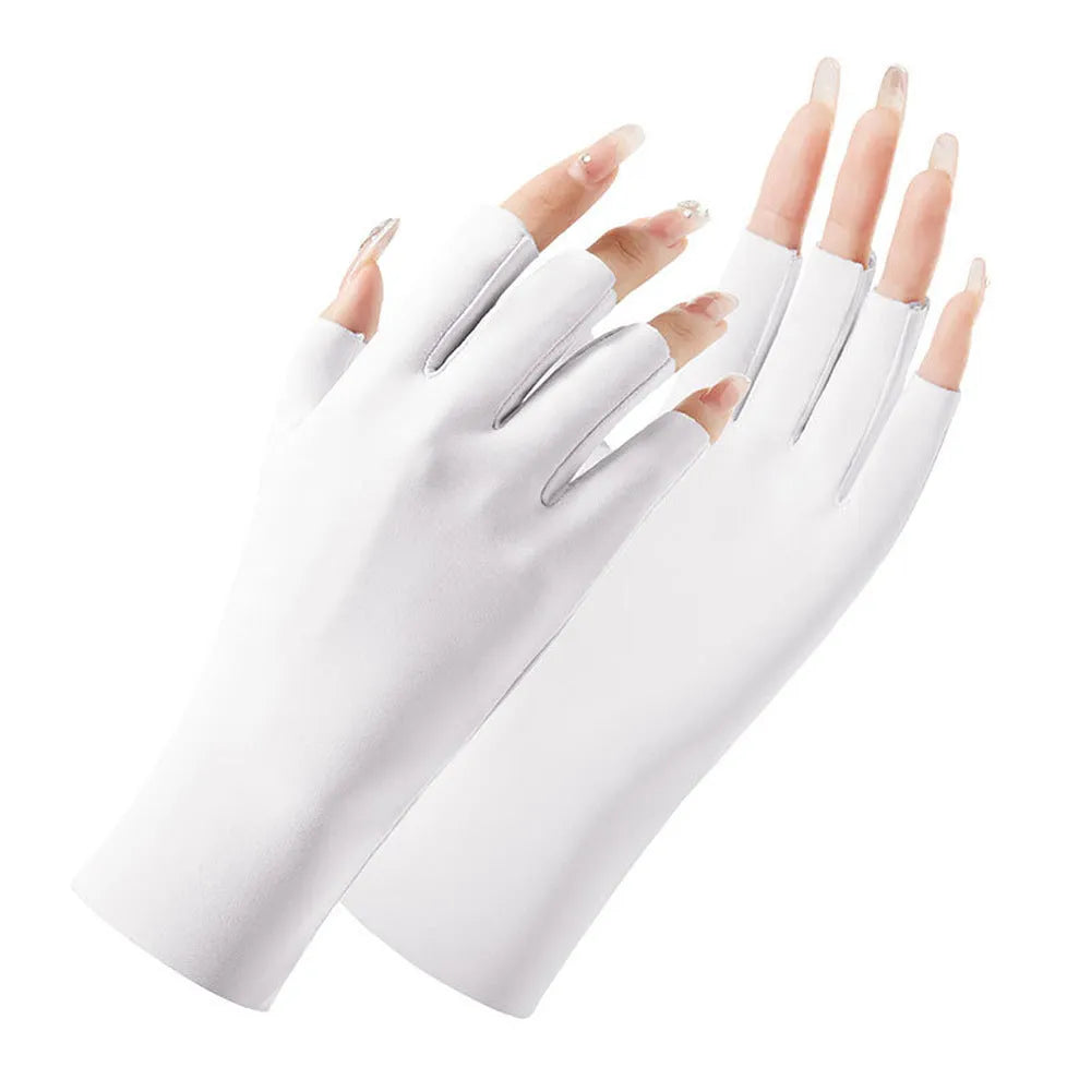 Women's thin ice silk nylon sunscreen gloves with UPF50+ protection in various colours.