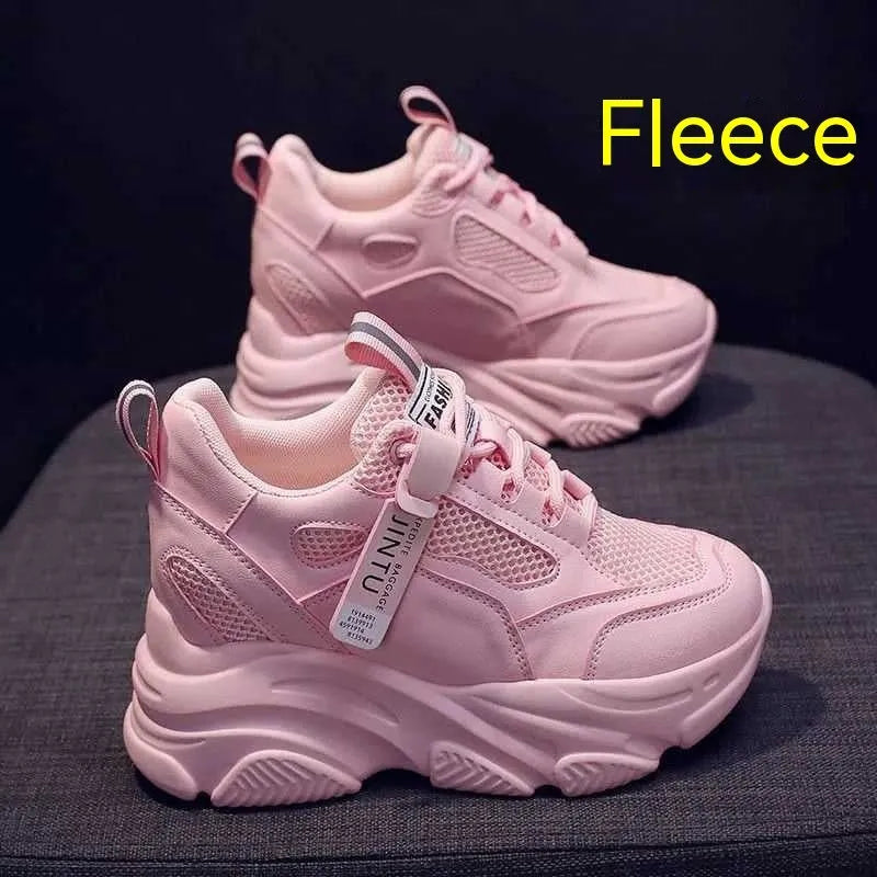 Women's platform casual shoes with breathable mesh upper and hollow-out design in various colour options