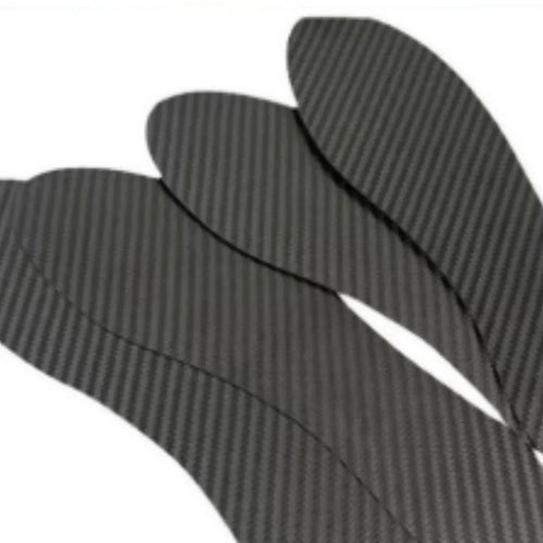 Black 3K carbon fibre running insoles showing full palm design with size and thickness options