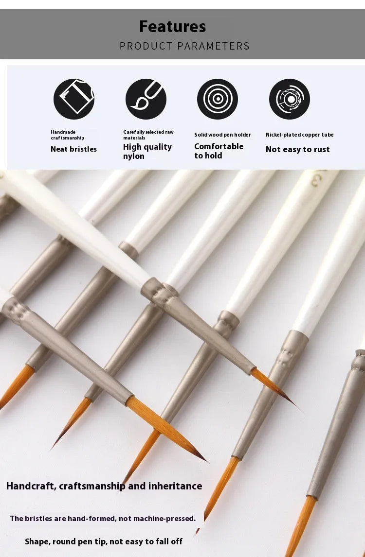 Twelve pearl white fluorescent marker pens with nylon wool brushes and wood holders for watercolour and acrylic painting
