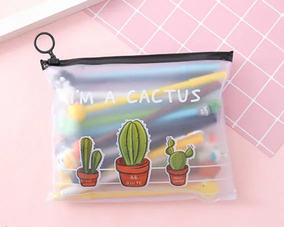 Plastic pen case containing 20 cartoon style 0.5mm black neutral pens