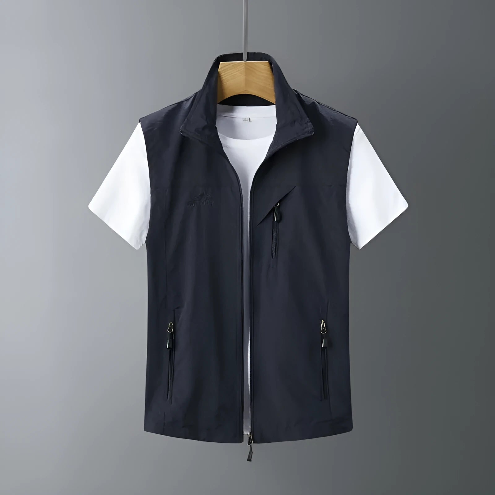 Men's rabbit fur hooded vest in slim fit waistcoat design for outdoor casual wear