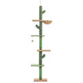Tall, multi-level cat climbing frame with integrated scratch board and a cactus-shaped cat nest