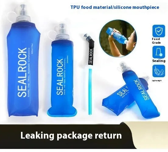 Plastic portable straw with suction tube for outdoor hydration during mountain climbing and biking