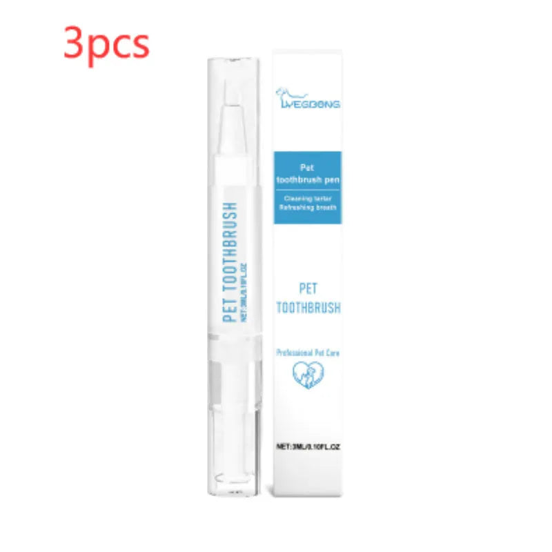 Soft Breath Care Pet Toothbrush Pen with flexible silicone bristles and 3ml refillable gel tube