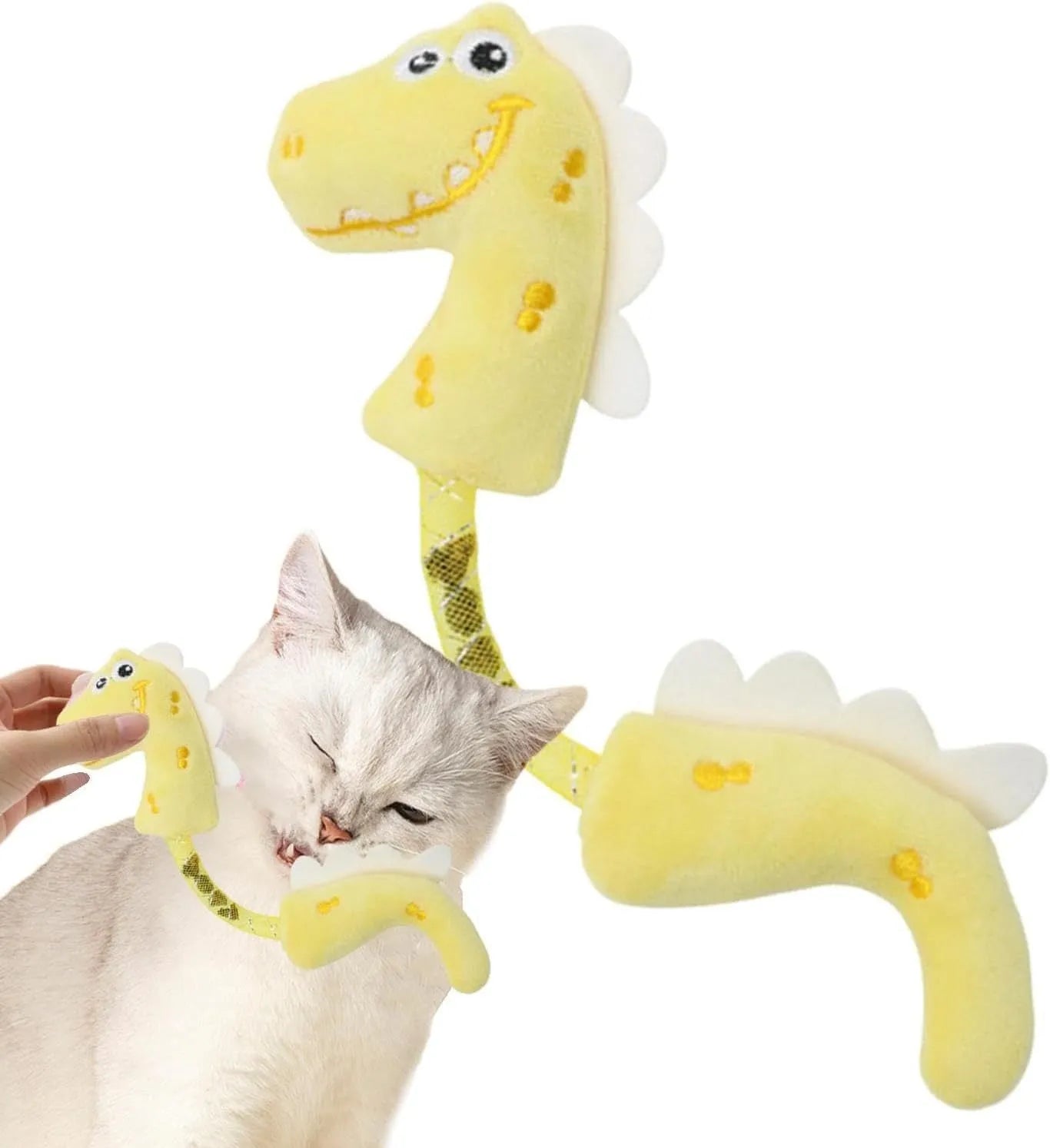 Bundle of four cat toys including chew toys, rope toys, springs and kicker toys in pink, purple and yellow colours