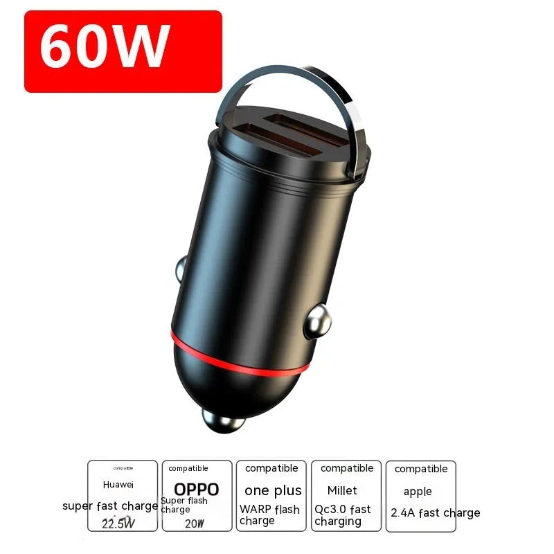 Black zinc alloy car charger compact design for vehicle USB charging