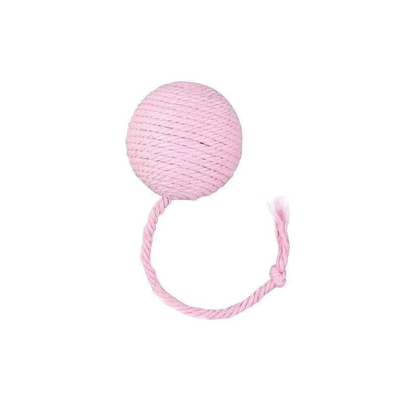 Colourful cat toy ball with rope and bell in green pink purple yellow options