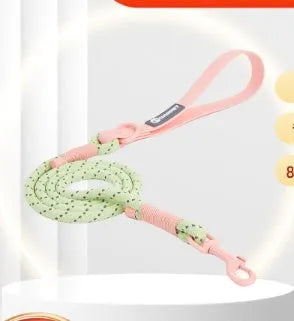 Solid colour PVC dog hand holding rope leash in dark red purple yellow or taoyao green, 120cm long.