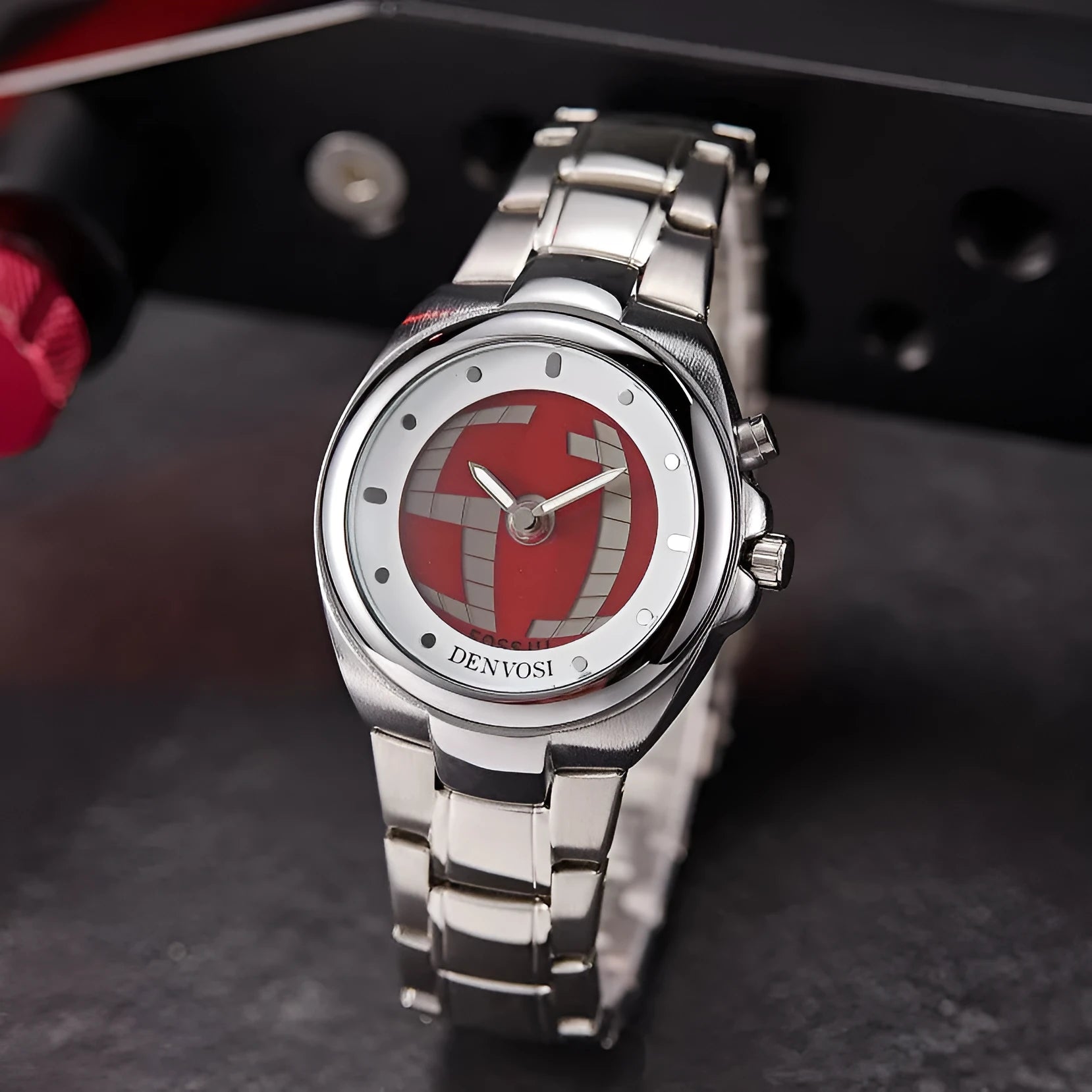 Y2K digital dual display men's watch with 40mm mineral glass face and stainless steel buckle