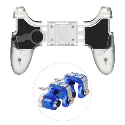 Black mobile phone gaming controller with physical buttons and plug-in connection cable