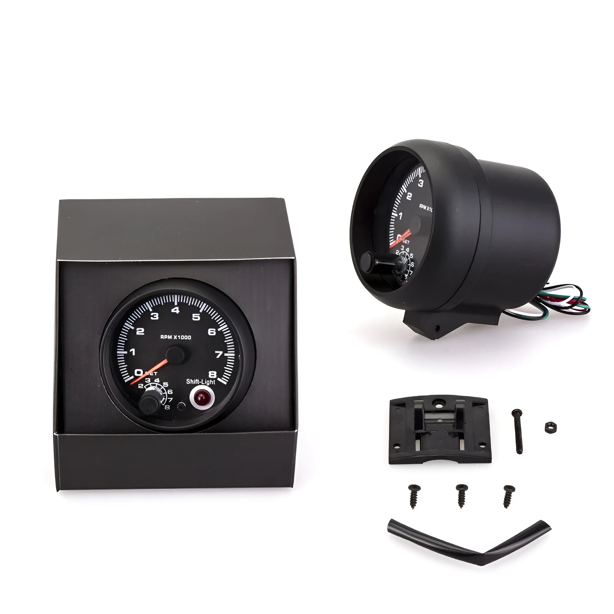 Black automotive tachometer with blue light pointer display measuring 95mm