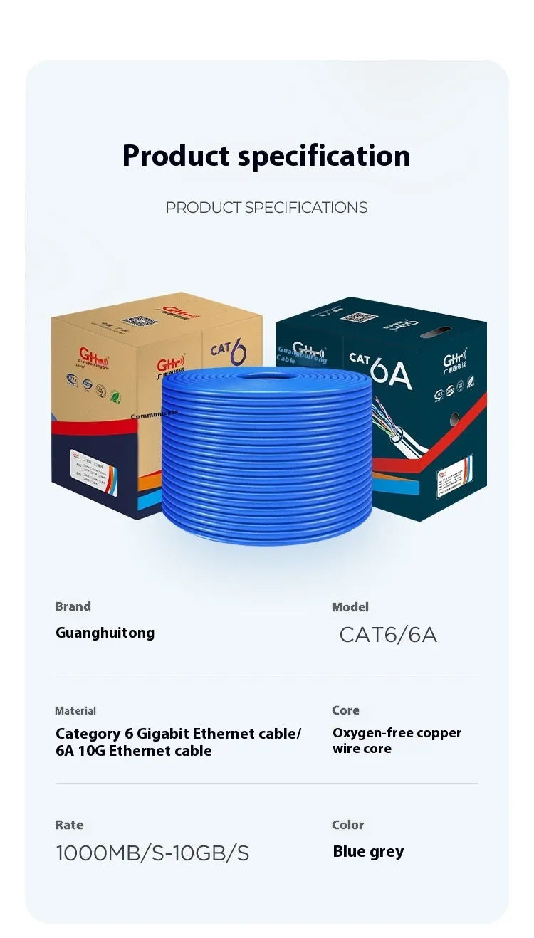 Blue Super Six Gigabit Ethernet cable spool with oxygen-free copper cores for network installations
