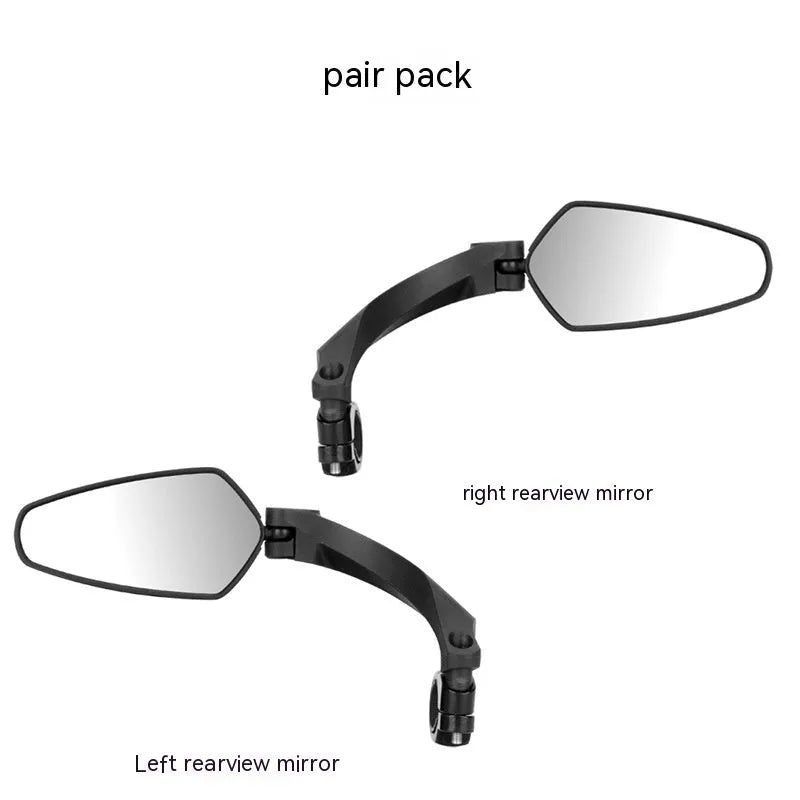Pair of black rotatable acrylic bicycle rearview mirrors for mountain bike handlebars showing left and right units