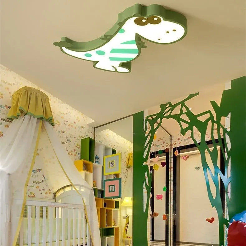 48cm diameter cartoon dinosaur ceiling light with aluminium body and PVC shade, dimmable lighting