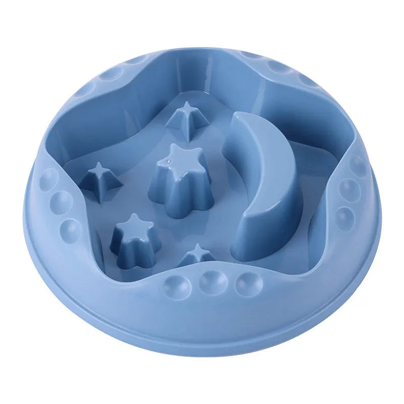 Moon star wings design dog slow food bowl in blue, grey, green, pink or yellow colours