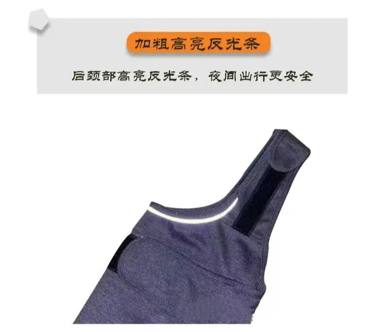 Heathered grey dog anxiety vest or thundershirt shown on a model, made from soft brocade cotton fabric.