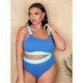 Women's high-waisted bikini set in solid colour with split-front top