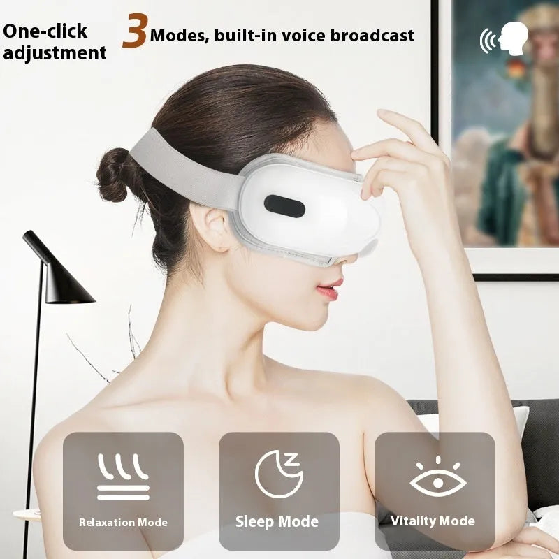 White rechargeable electric eye massager with air compression and heat therapy functions