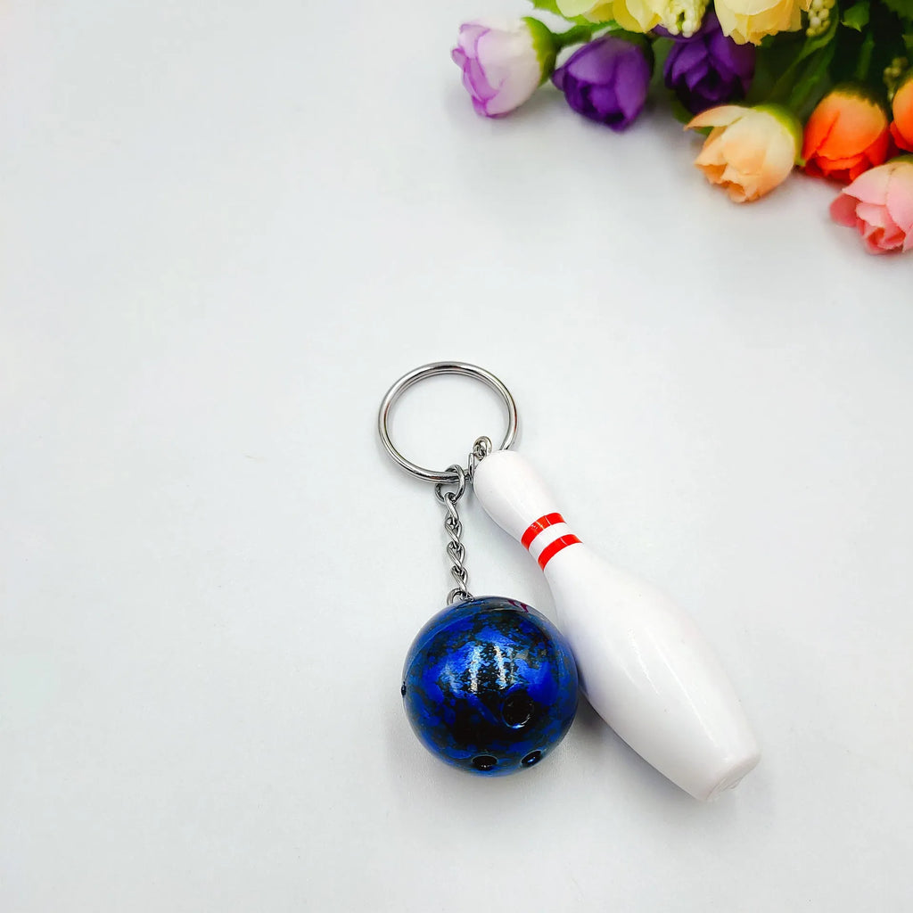 Mini simulation bowling ball keychain pendant in dark red, blue, purple, or green colours
