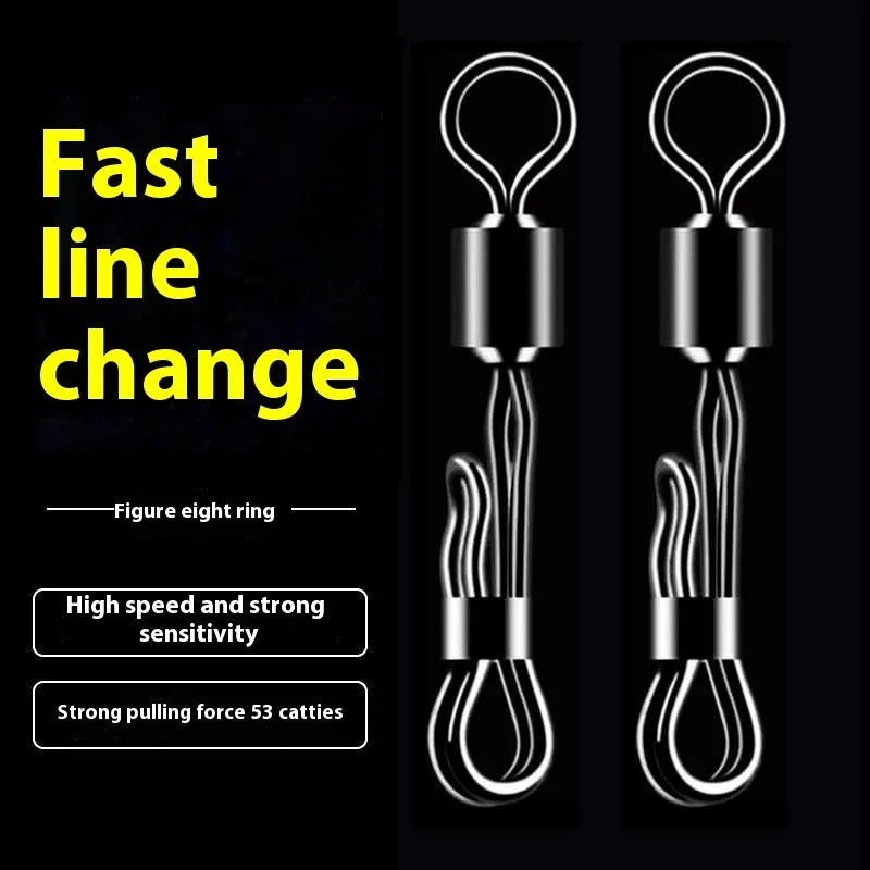 Brass quick-change barrel swivel bearing fishing tackle with line clamp.
