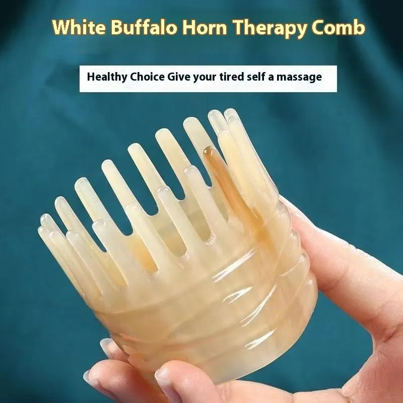 Traditional buffalo horn head meridian massage comb with wide teeth for scalp stimulation