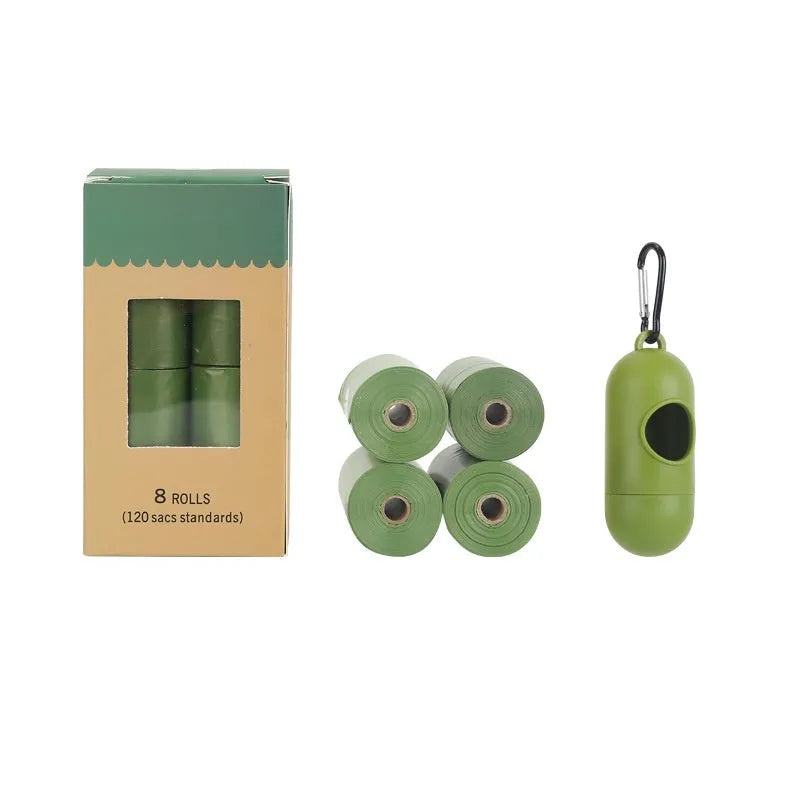 Roll of EPI degradable green pet waste bags with dispenser unit