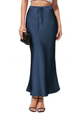 Women's high-waist asymmetric acetate skirt in black showing irregular hem detail