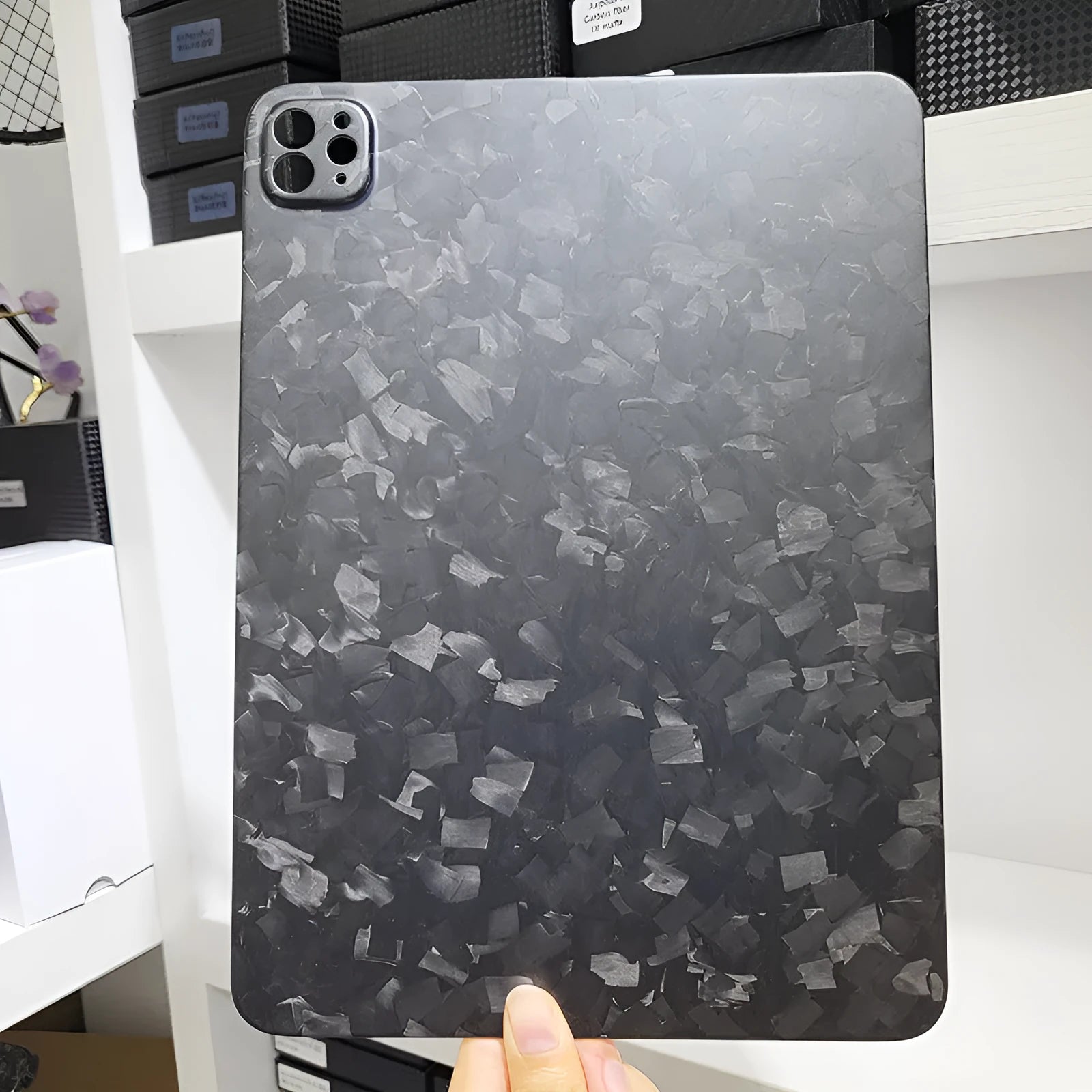 Carbon fibre iPad Pro 11 protective hard case with plaid pattern in matte or forged finish options