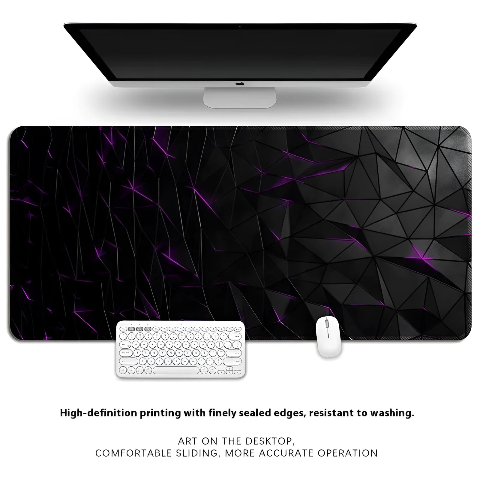 Thickened overlock edge rubber computer keyboard mat on a desk, showing non-slip base and printed pattern.