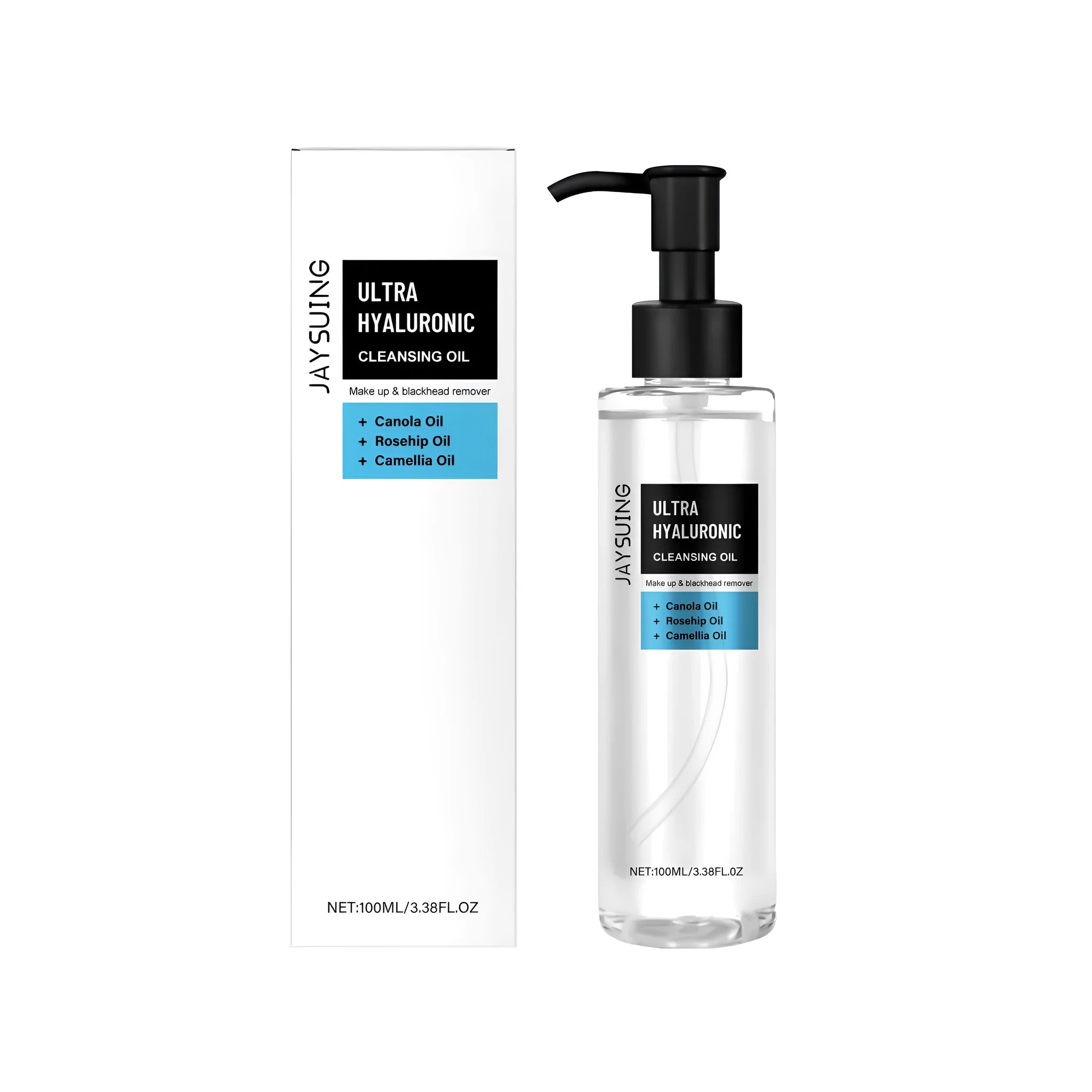 100ml bottle of hyaluronic acid makeup remover cleansing oil with rose hip and camellia seed oils