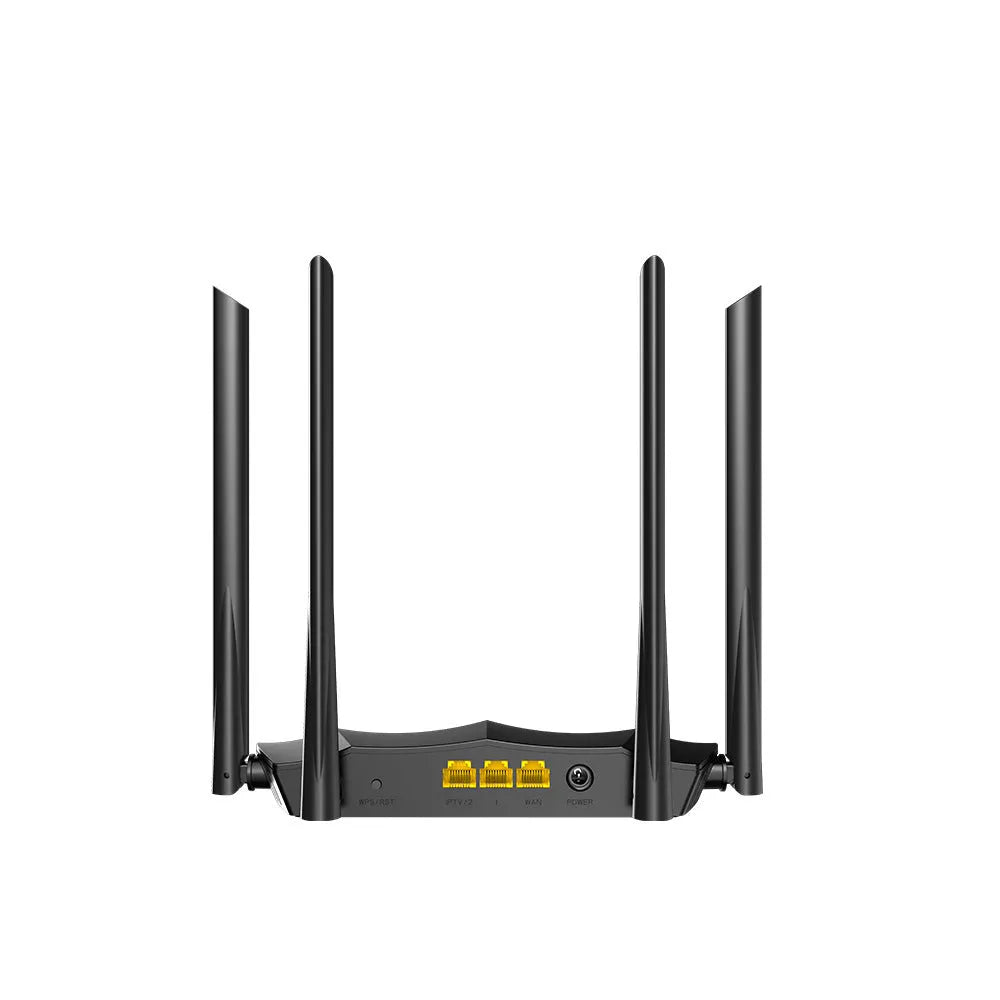 Dual-band wireless router with gigabit ports and 5G support, compact 365mm design