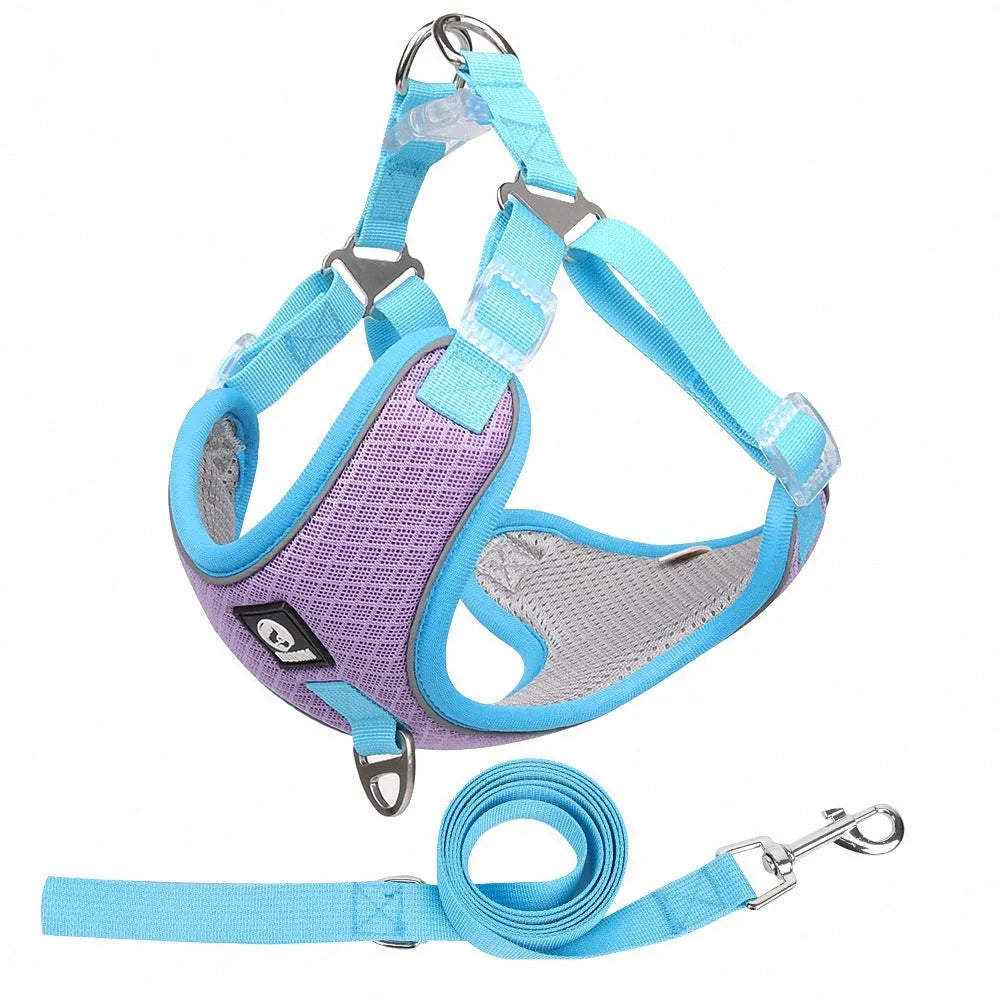 Adjustable polyester dog harness with reflective piping in black colour for small to medium dogs