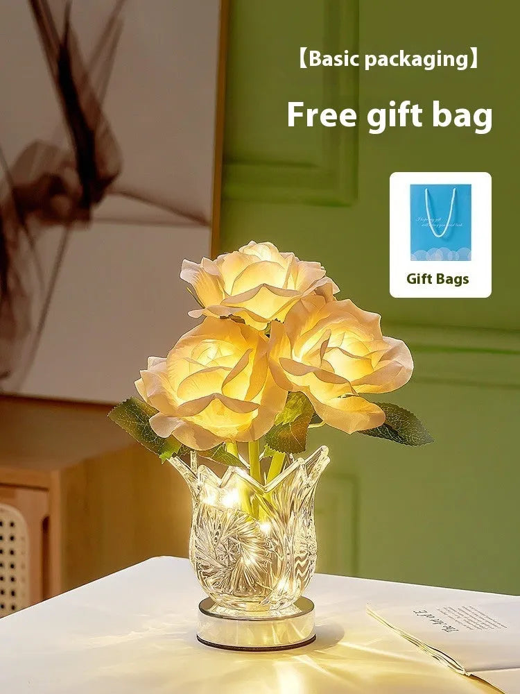 Crystal flowers decorative table lamp with touch control dimming and rechargeable battery